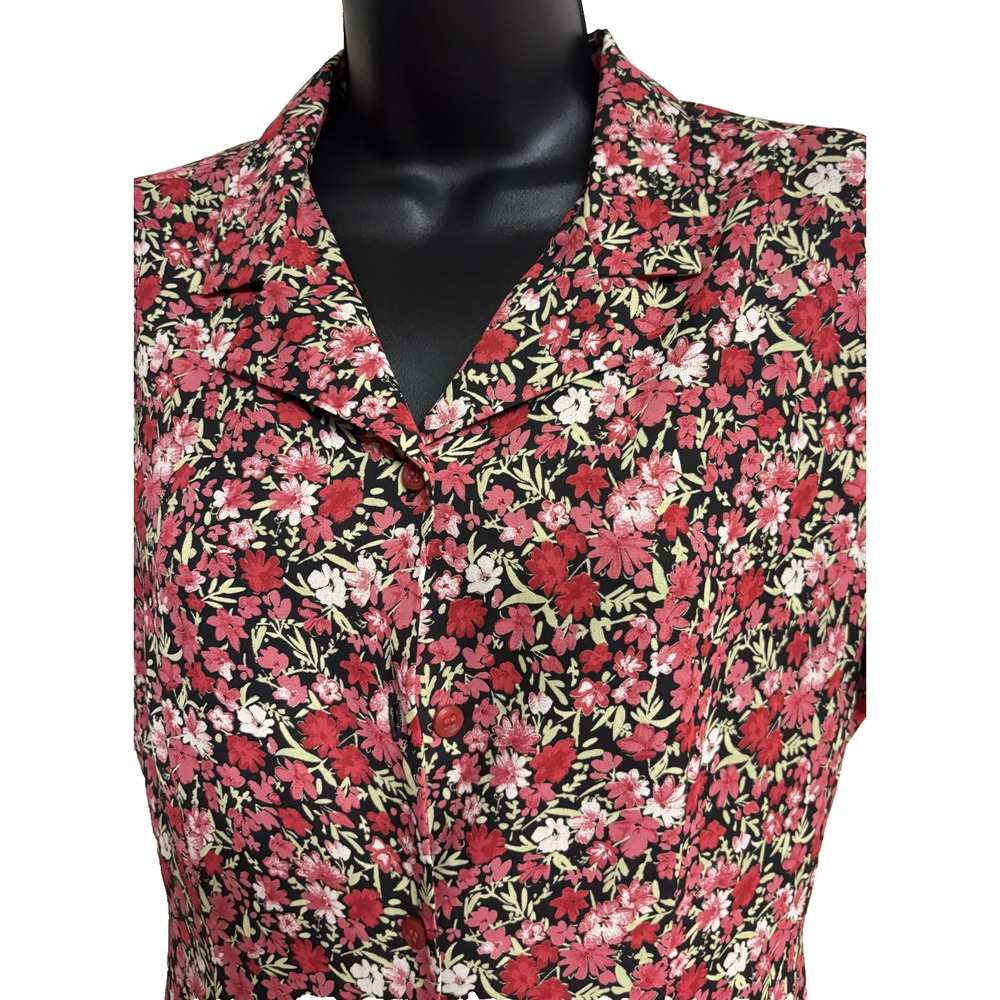 Emma James Women Size 10 Floral Midi Dress Short Sleeve Button Collar Red Pink - Picture 3 of 9